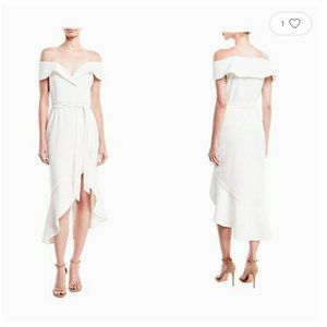 Alice + Olivia White Off-Shoulder Midi Dress